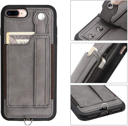 TOOVREN Upgraded iPhone 7 Plus Case, iPhone 8 Plus Wallet Case, Necklace Lanyard Case with Kickstand Card Holder, Ajust Detachable Anti-Lost Lanya...